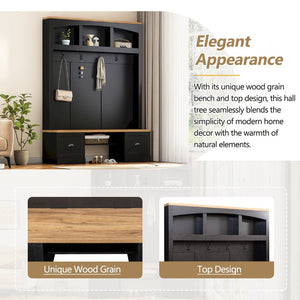 English Elm On-Trend Farmhouse 4-In-1 Hall Tree With Bench, Hooks & Shelves - Rustic Storage For Entryway Spaces N721S000038B-GIGA