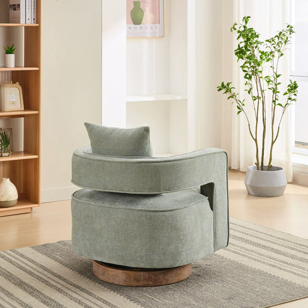 English Elm 29.1"w Swivel Club Accent Chair Linen Blend Upholstery Rubberwood Base Lounge Seating Pale Green W1298P192483
