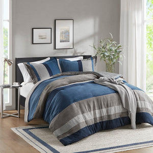JLA Home Comfort Spaces - Pieced Faux Suede Comforter set with pieced stripe texture, plush year‑round warmth and easy care 90 L x 66 W x 1.5H AM10-0025