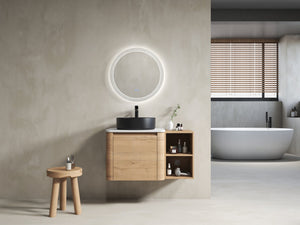 English Elm 36'' Wall-Mounted Bathroom Vanity With Ceramic Vessel Sink, Soft-Close Door & Stylish Storage Shelves W999S00407