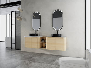 English Elm 72'' Wall-Mounted Bathroom Vanity With Elegant Ceramic Sink, Smart Storage, Soft-Close Doors & More W999S00478