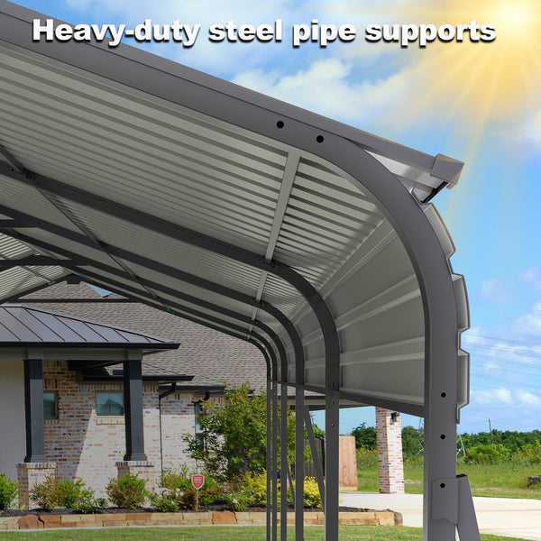 English Elm Metal Carport 13x26 Ft Galvanized Steel Frame Outdoor Vehicle and Boat Shelter W419S00062