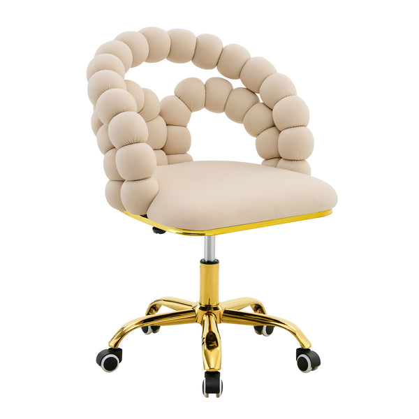 English Elm Set of Velvet Bubble Ball Chain Accent Chair with Sculptural Backrest for Living Room Beige,Gold W3875P370849
