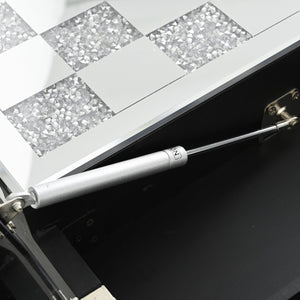 English Elm Mirrored Checkerboard Vanity Desk with Cushioned Diamond Inlay & Crystal Ball Handles, 45.5"L N844P304363S