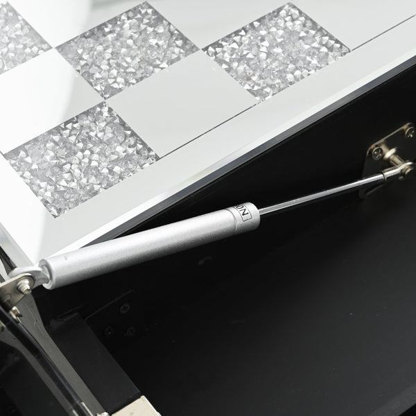 English Elm Mirrored Checkerboard Vanity Desk with Cushioned Diamond Inlay & Crystal Ball Handles, 45.5"L N844P304363S