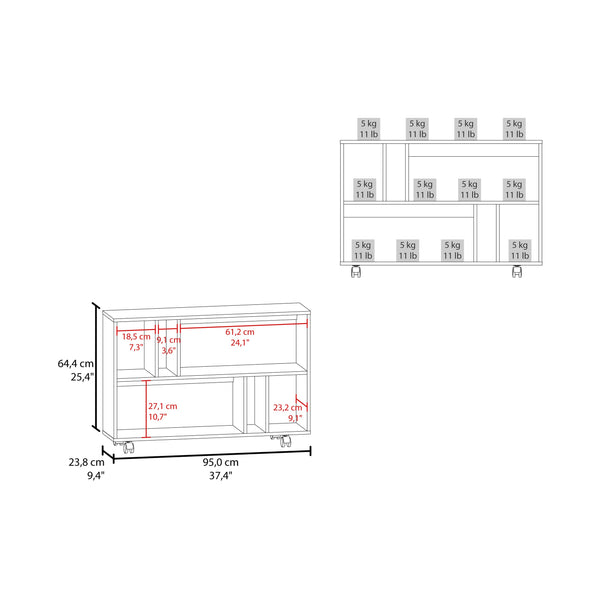 English Elm Console Rolling Storage Console Table with 5 Open Shelves, Smooth Casters, Eco-Friendly Build White 42.91 L x 16.54 W x 5.51 H B097P296826