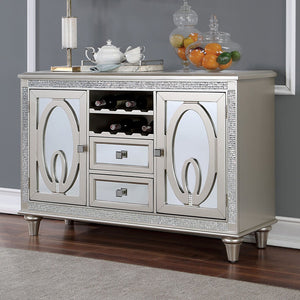 English Elm Contemporary Rustic Server with Solid Wood Accents, Molded Details and Functional Storage Drawers for Dining Room Furniture Silver 57 L x 21 W x 36 H B2741P309346