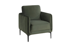English Elm Beautiful Velvet Accent Chair with Vertical Channel Tufting, Plush Upholstery and L-Shaped Metal Legs Dark Green 31 L x 34 W x 21 H B011P369872
