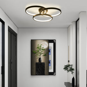 English Elm 20" Modern Black LED Ceiling Light — 3-Ring Flush Mount, Energy-Saving, Sleek Durable Design for Living Room W1340P253585
