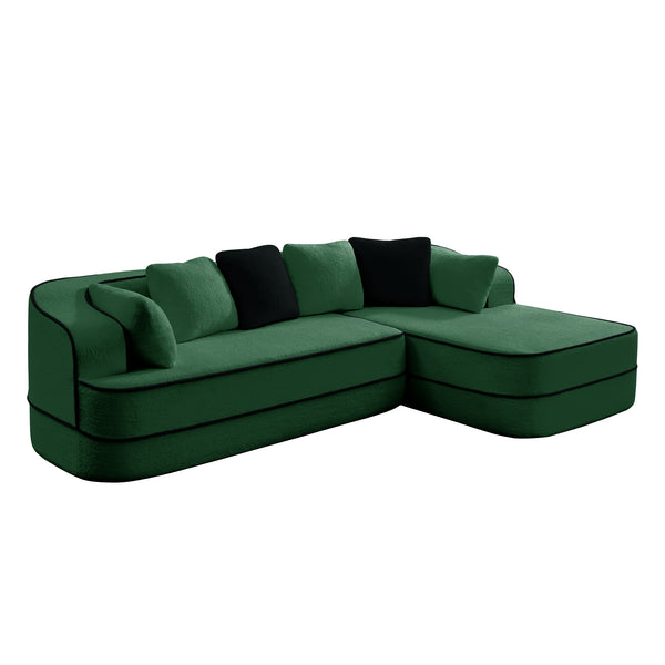 English Elm 106" Teddy Fabric Sofa - Luxurious No Assembly L-Shaped Couch With Chaise For Cozy Living Rooms, Green W714S01421