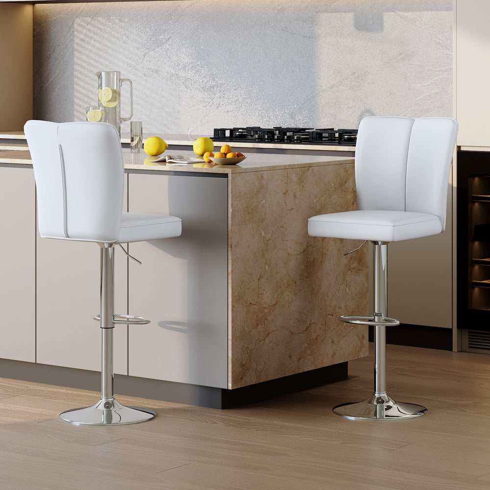 English Elm Modern Pu Leather Dining Chair Set of Six with Curved Back and Polished Metal Legs White+Silver W1151P370792