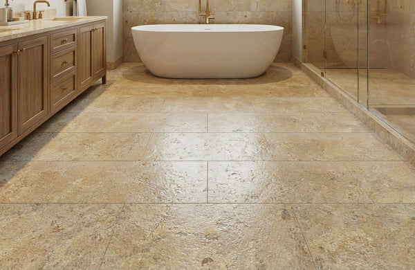 English Elm 12*24 Natural Marble Tile Leathered Finish Gold Beige Veining for Floors and Walls W1696P262328