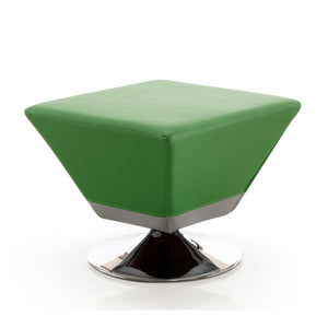 English Elm Diamond Vegan Leather Accent Ottoman with Chrome Swivel Base, Beveled Square Top & Foam Pad Green B365P397860