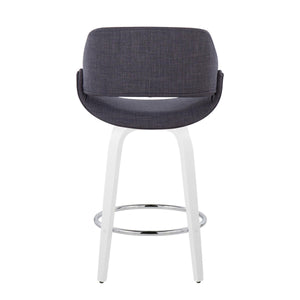 English Elm Fixed-height Swivel Counterstools White Wood Base Charcoal Seat Chrome Footrest Pair B202S01821