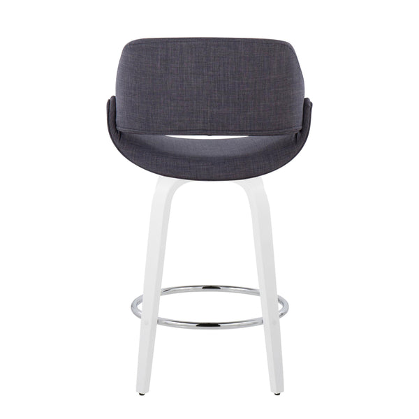 English Elm Fixed-height Swivel Counterstools White Wood Base Charcoal Seat Chrome Footrest Pair B202S01821