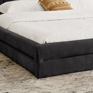 English Elm King Platform Bed Full Chenille Upholstery Low Profile Frame for Modern Bedroom Dark Gray W487S00434
