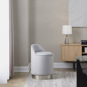 English Elm 18" Tufted Velvet Vanity Stool with 360 Swivel Base and Hidden Storage Compartment Chrome,Silver B202P471498