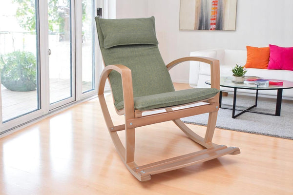 English Elm Modern Children's Rocking Chair with Sturdy Wooden Frame, Upholstered High Back, Washable Fabric, Safe Soothing Motion for Nursery and Playroom (Ages 0-8) Green B029P330084