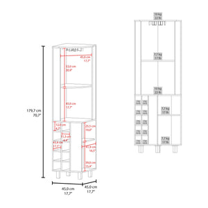 English Elm White Corner Bar Cabinet with Four Shelves, Built-in Wine Rack & Glass Holder for Stylish Storage B062S00604