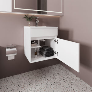 English Elm Bathroom Compact Vanity with Sink and Single Door Cabinet, Engineered Wood, Modern Minimalist Design White 23.23 L x 23.23 W x 11.81 H B097P350309