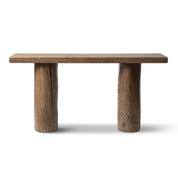 English Elm Arbor Reclaimed Elm Console Table Sculptural Pillar Legs Rustic Entryway Sofa B2719P474448