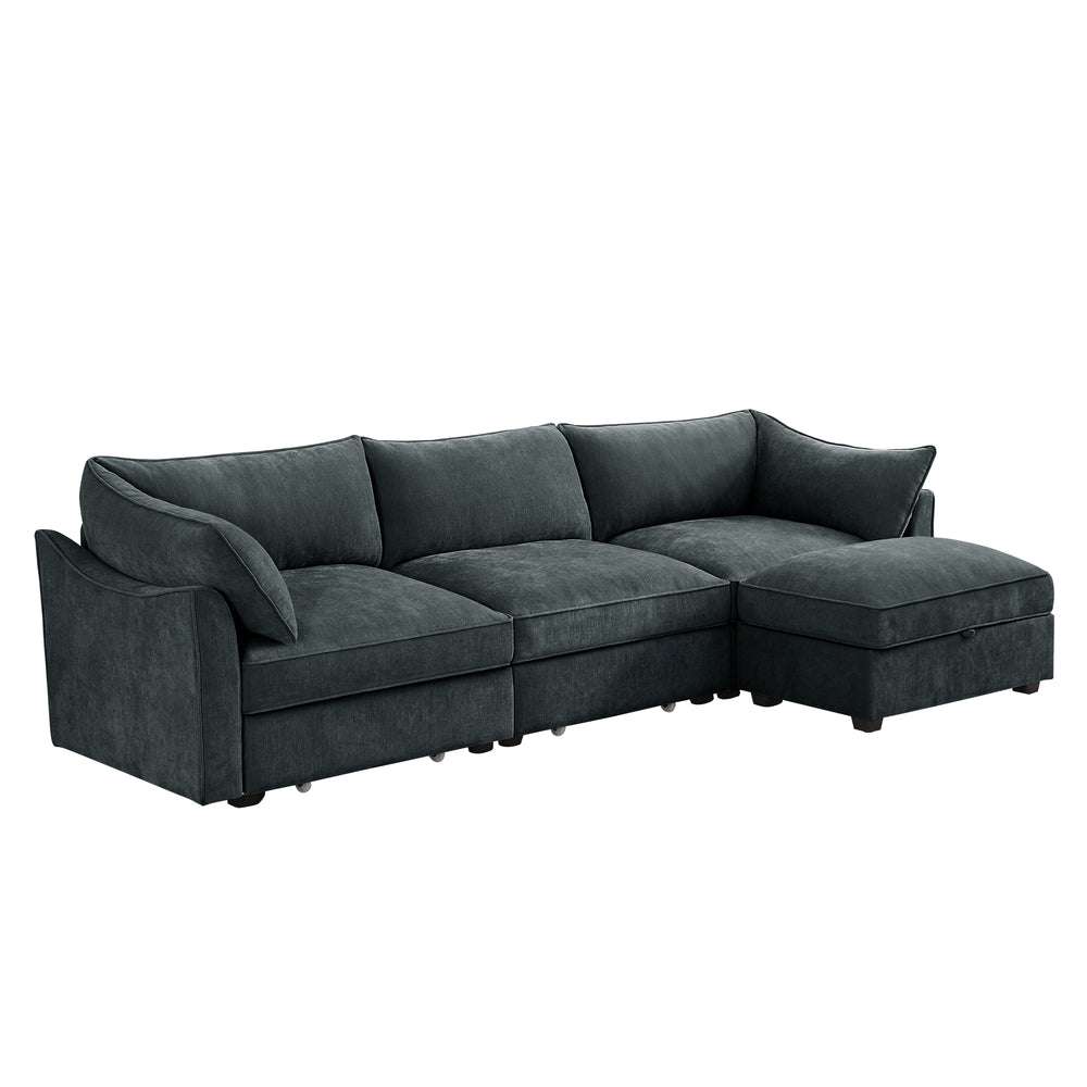 English Elm L-Shaped 3-Seater Sectional Sofa Couch With Movable Ottoman, Chenille Fabric For Modern Comfort & Style W3041S00196