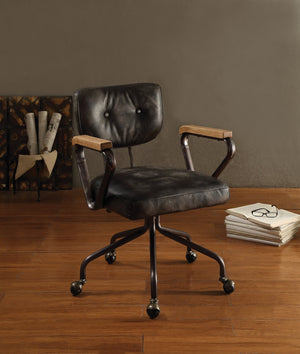 English Elm Hallie Vintage Black Top Grain Leather Office Chair with Button-Tufted Back, Nailhead Trim, Swivel B2726P271643