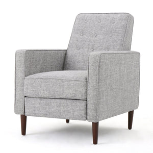 English Elm Christopher Knight Home® - Fabric Recliner Chair Mid-Century Modern Pushback Single Sofa with Tufted Cushion, Birch Legs, Cozy Comfort LIGHT GREY 60741.00LGT