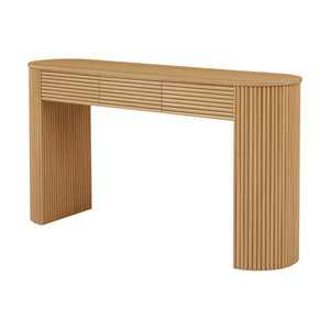 English Elm [video] Retro Fluted Console Table with 3 Drawers Open Niche Mid-century Entryway Natural N759P283616N