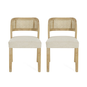 English Elm Hand-woven Rattan Back Dining Chairs Rubberwood Frame Upholstered Armchair Set of 2 Beige+Natural N768P381887N