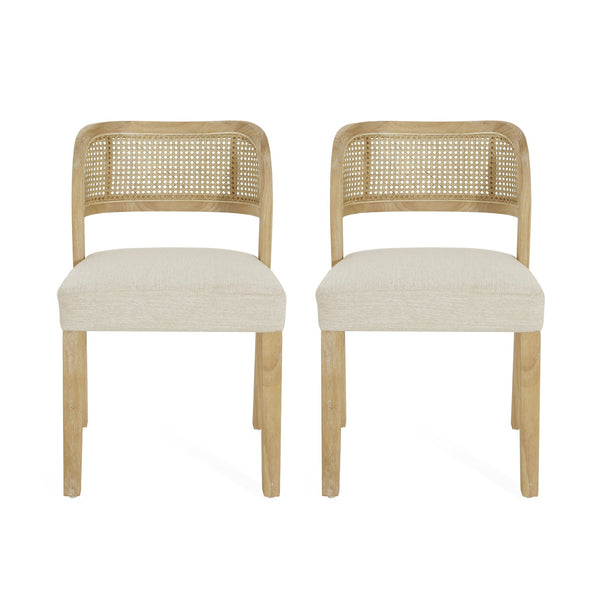 English Elm Hand-woven Rattan Back Dining Chairs Rubberwood Frame Upholstered Armchair Set of 2 Beige+Natural N768P381887N