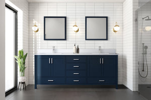 English Elm Navy Double Bath Vanity 80" W x 22" D with White Quartz Top, 2 Cabinets, 6 Drawers, Chrome Faucet B2731P259140