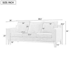 English Elm Mirod Three Seat Sofa Birch Legs Pocket Spring Support Contemporary Living Room Charcoal N760P243326R