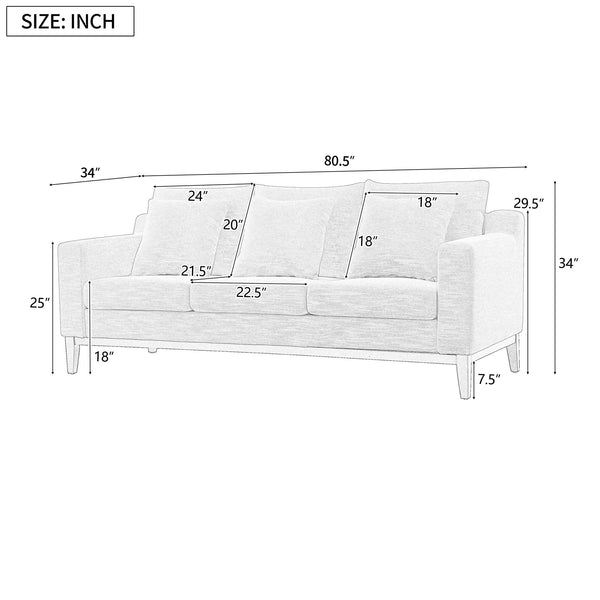 English Elm Mirod Three Seat Sofa Birch Legs Pocket Spring Support Contemporary Living Room Charcoal N760P243326R