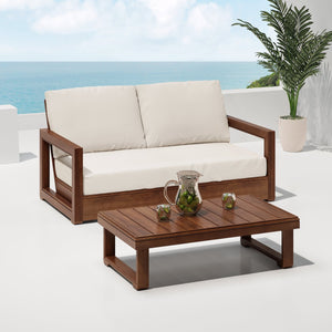 English Elm Christopher Knight Home® - WESTCHESTER Acacia Wood Loveseat and Coffee Table Set with Floor-Chair Design and Water-Resistant Cushions Beige,Mocha 55.75 L x 32.75 W x 18.6 H N776P301043M