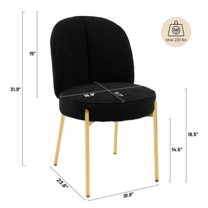 English Elm Black Teddy Upholstered Dining Chairs Set Mid Century Modern with Gold Metal Legs T3609P482844