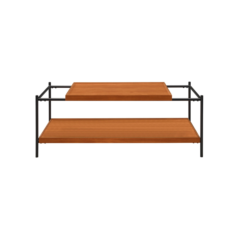 English Elm Honey Oak & Black Modern 2-Shelf Coffee Table – Stylish Storage For Living Room & Family Spaces B062P181394