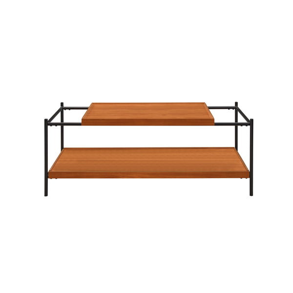 English Elm Honey Oak & Black Modern 2-Shelf Coffee Table – Stylish Storage For Living Room & Family Spaces B062P181394