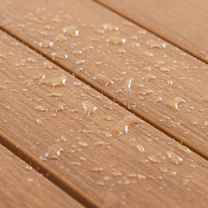 English Elm Patio Square Outdoor Table with Wood-Look Plastic Top, Khaki, Weatherproof Powder-Coated Steel Legs T3623P409869