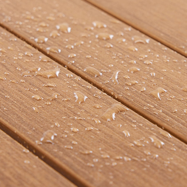 English Elm Patio Square Outdoor Table with Wood-Look Plastic Top, Khaki, Weatherproof Powder-Coated Steel Legs T3623P409869