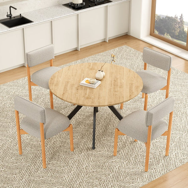 English Elm Modern Linen Upholstered Dining Chair Set Solid Wood Cross Base Removable Back Light Gray T3623P465995