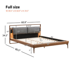 English Elm Christopher Knight Home® - Brown&Gray Leather Full Size Bed With Upholstered Headboard & Adjustable Led Night Lights Included N758D536566D
