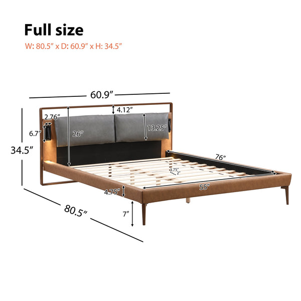 English Elm Christopher Knight Home® - Brown&Gray Leather Full Size Bed With Upholstered Headboard & Adjustable Led Night Lights Included N758D536566D