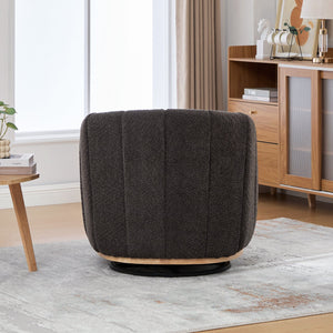 English Elm 31.89 Inch Chenille Tufted Swivel Barrel Armchair Pumpkin Sculpted Design for Living Rooms Charcoal W3098P397228
