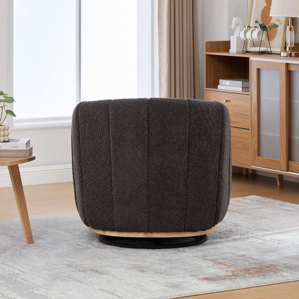 English Elm 31.89 Inch Chenille Tufted Swivel Barrel Armchair Pumpkin Sculpted Design for Living Rooms Charcoal W3098P397228