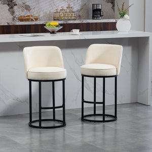 English Elm Counter Height Barstools Set of 2 Linen Upholstered Barrel Seat with Iron Legs Beige W395P410430