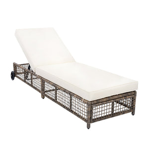 English Elm Trexm Outdoor Pe Rattan Chaise Lounge Iron Frame Poolside Chair with Adjustable Backrest Beige,Grey Brown TM000016AAN