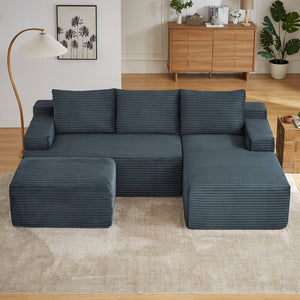 English Elm U-shaped Cloud Sectional with Corduroy Upholstery Deep Seat Modular Sleeper Sofa W2339S00102