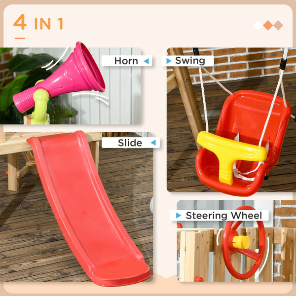 English Elm Outsunny Wooden Toddler Playset Backyard Swing Slide Captain Wheel Horn Ages W2225P229474