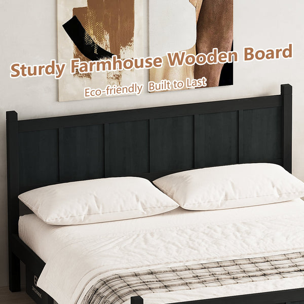 English Elm Queen Platform Bed Shaker Farmhouse Style with Vertical Slat Headboard and Wood Grain Finish Black N733P422480E